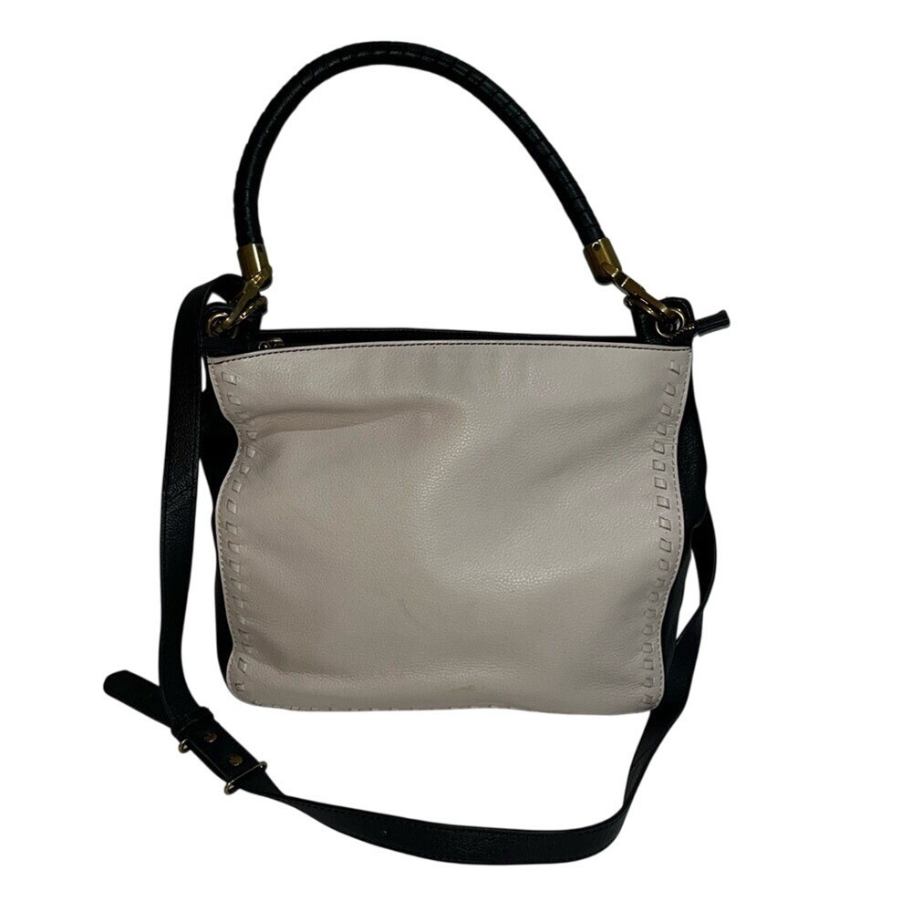 The Sak Estrada Shoulder Bag Black Cream Leather Whipstitch Colorblock Hobo